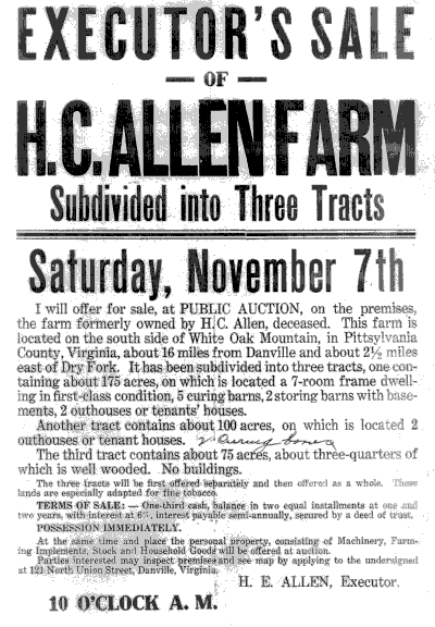 Notice of Auction of H. C. Allen Farm