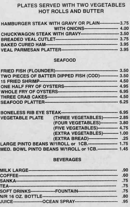 Billy's Restaurant Menu p. 1