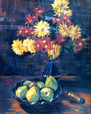 Still Life: Pears and Zinnias