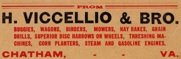 Viccellio Brothers tag, Chatham, Virginia